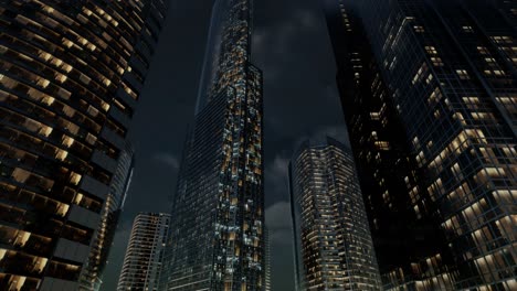 Edificios-De-Oficinas-De-Cristal-Skyscrpaer-Con-Cielo-Oscuro